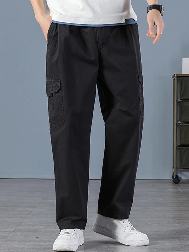 Mens Fashion Cargo Pants - Hommes 100% Coton Droite Noir Joggers