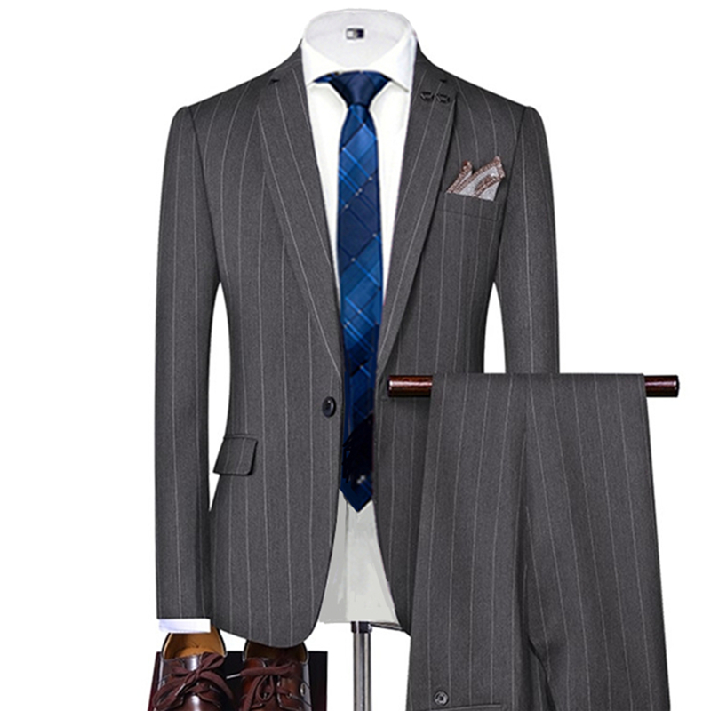 Slim Fit Blazer Men - Costumes pour hommes rayés gris/noir, simple