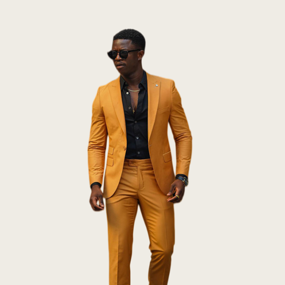 Slim Fit Blazer Men - Costume homme jaune moutarde 2 pièces,