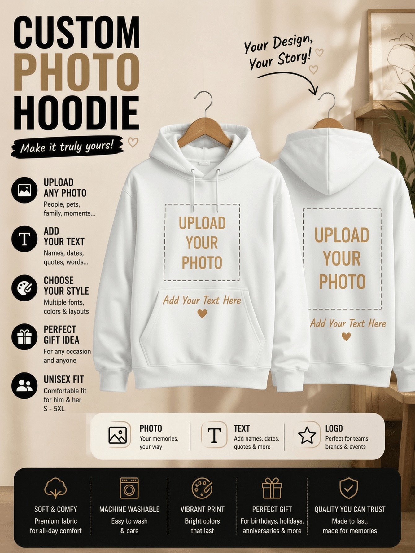 Graphic Tee Oversized - Sweat-shirts à capuche personnalisables pour femme,