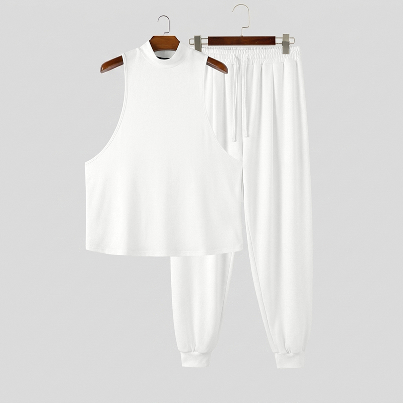 Track Suit Men - Ensemble homme INCERUN, couleur unie, col