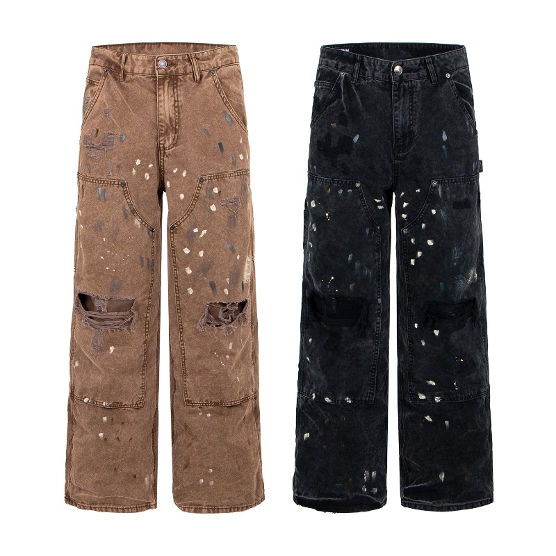 Men'S Fashion With Baggy Jeans - Pantalon en jean déchiré à jambe