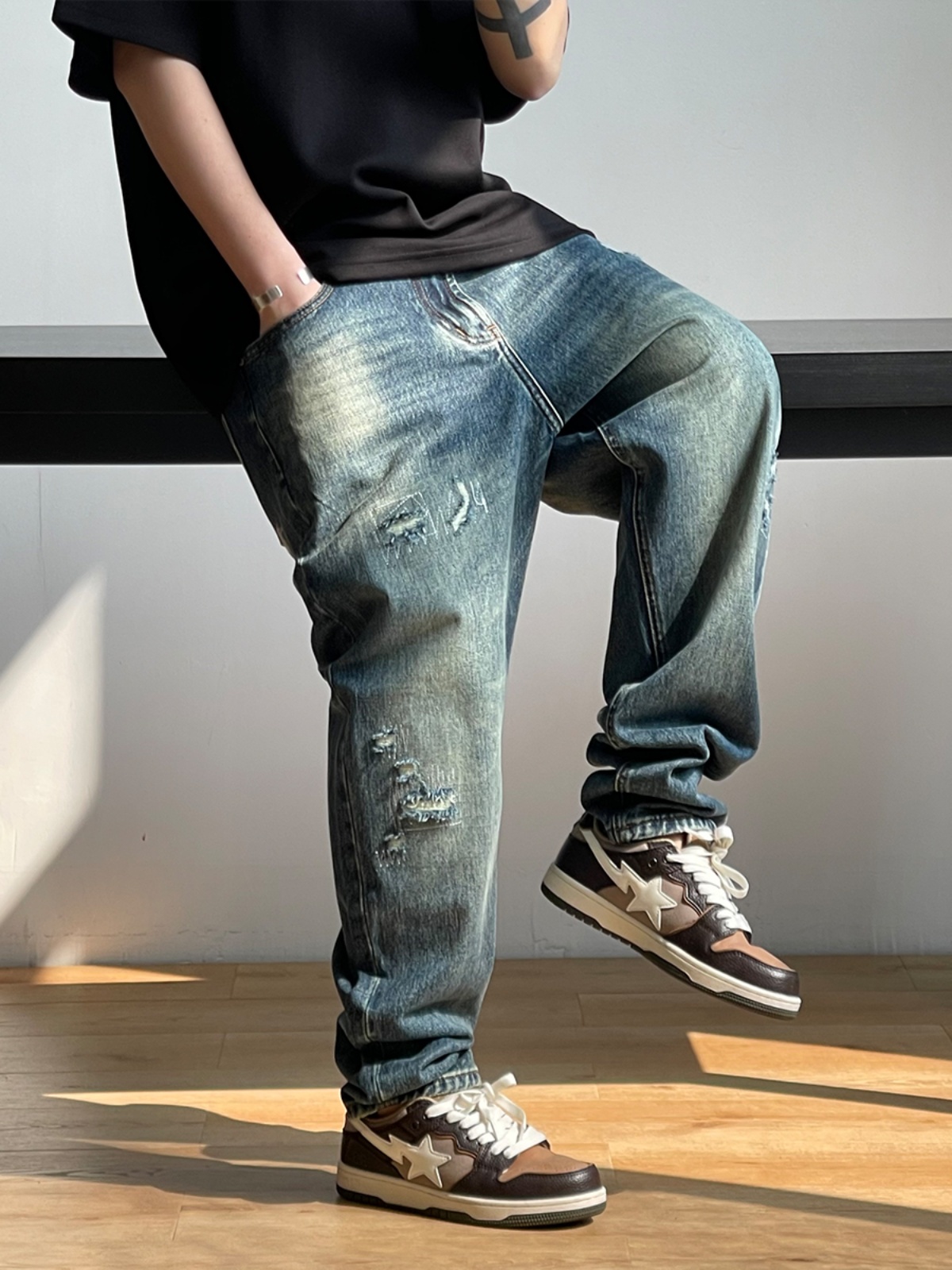 Mode coréenne déchiré Baggy je - Men'S Fashion With Baggy Jeans avis et prix